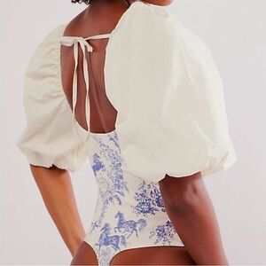 Free People Cream and Blue Bodysuit prarie